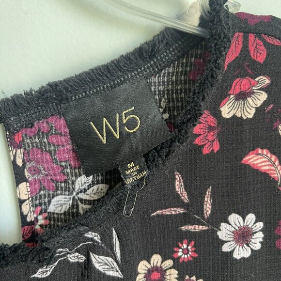 W5 Multicolor Floral Peplum Fringed Short Sleeve Top Blouse Women's - Picture 2 of 8